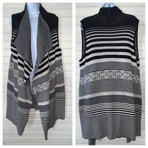 Ruby Moon Sz XL Open Front Cardigan Duster Black Gray Aztec Shawl Collar EUC